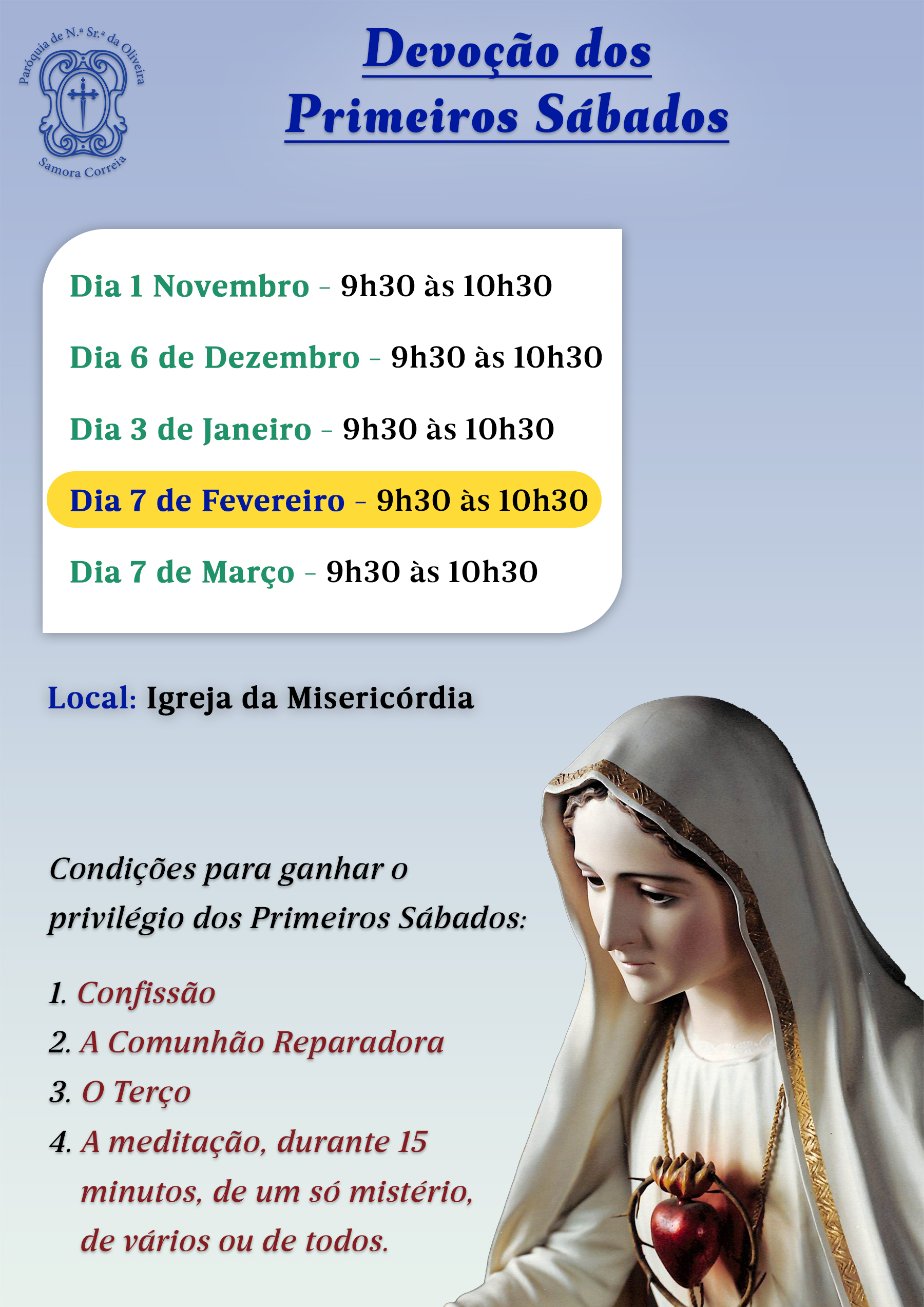 Devoção dos Primeiros Sábados – 7 de Fevereiro