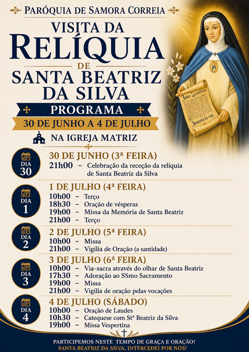 Visita da relíquia de Santa Beatriz da Silva – 30 de Junho a 4 de Julho